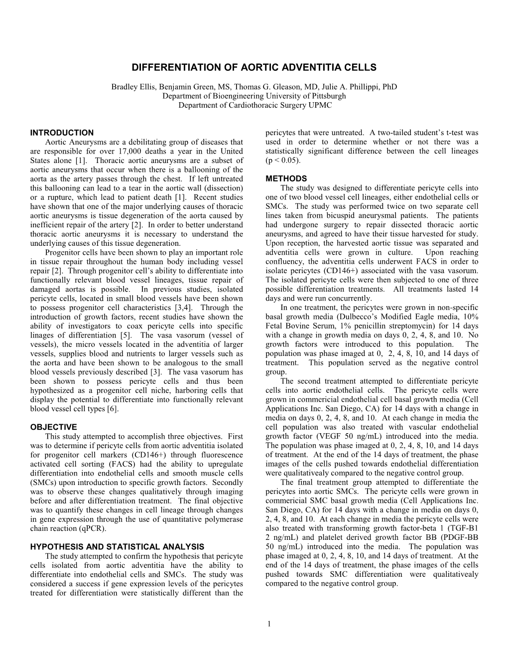 Differentiation of Aortic Adventitia Cells