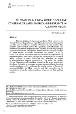 Belonging in a New Home: Discursive Othering of Latin American Immigrants in U.S