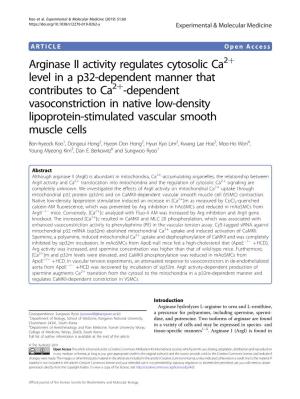 Arginase II Activity Regulates Cytosolic Ca2+ Level in a P32-Dependent