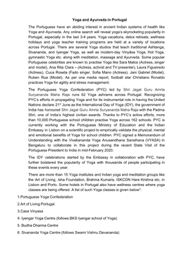 Yoga and Ayurveda in Portugal the Portuguese Have an Abiding Interest in Ancient Indian Systems of Health Like Yoga and Ayurveda