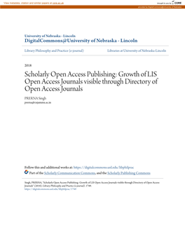 Scholarly Open Access Publishing: Growth of LIS Open Access Journals Visible Through Directory of Open Access Journals PRERNA Singh Prerna@Cujammu.Ac.In