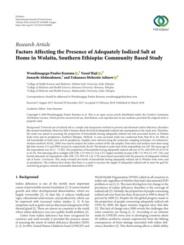 Factors Affecting the Presence of Adequately Iodized Salt at Home in Wolaita, Southern Ethiopia: Community Based Study