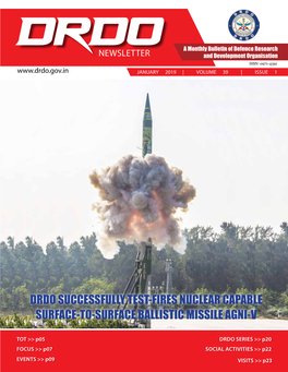 Drdo Successfully Test-Fires Nuclear Capable Surface-To-Surface Ballistic Missile Agni-V Tot >> P05 Drdo Series >> P20 Focus >> P07 Social Activities >> P22