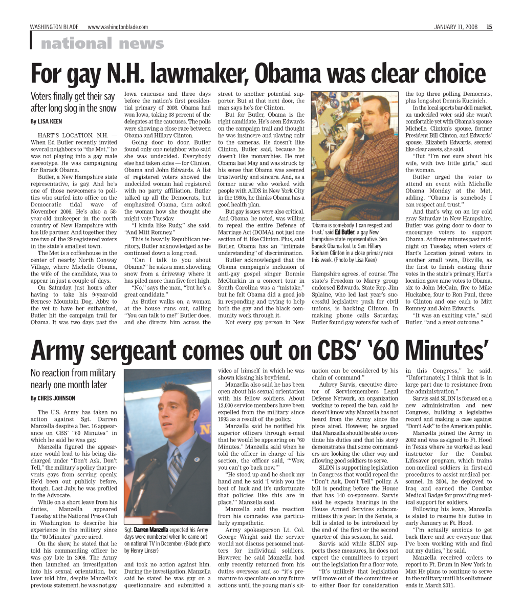 For Gay N.H. Lawmaker, Obama Was Clear Choice Army Sergeant Comes
