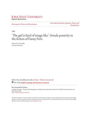 Female Passivity in the Fiction of Fanny Fern Marne Sue Grinolds Iowa State University