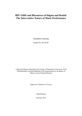 HIV/AIDS and Discourses of Stigma and Denial: the Interventive Nature of Music Performance