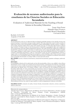 Evaluación De Recursos Audiovisuales Para La Enseñanza De Las Ciencias Sociales En Educación Secundaria