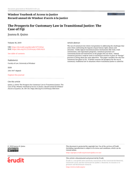 The Prospects for Customary Law in Transitional Justice: the Case of Fiji Joanna R
