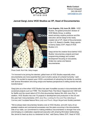 Jannat Gargi Joins VICE Studios As VP, Head of Documentaries