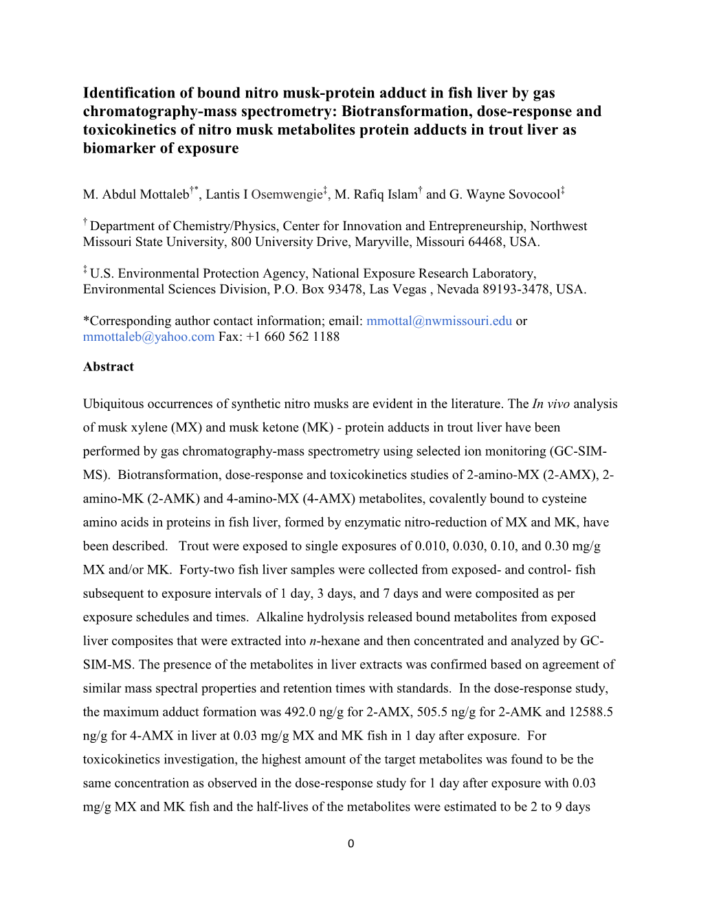 Identification of Bound Nitro Musk-Protein Adduct in Fish Liver By