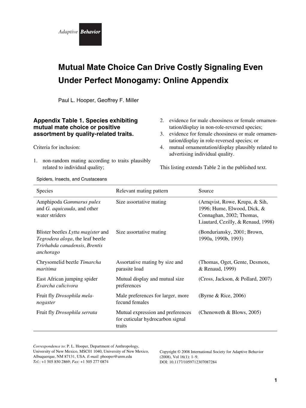 Mutual Mate Choice Can Drive Costly Signaling Even Under Perfect Monogamy: Online Appendix