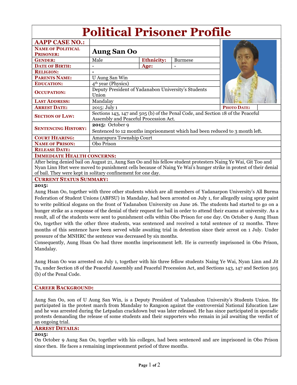 Political Prisoner Profile