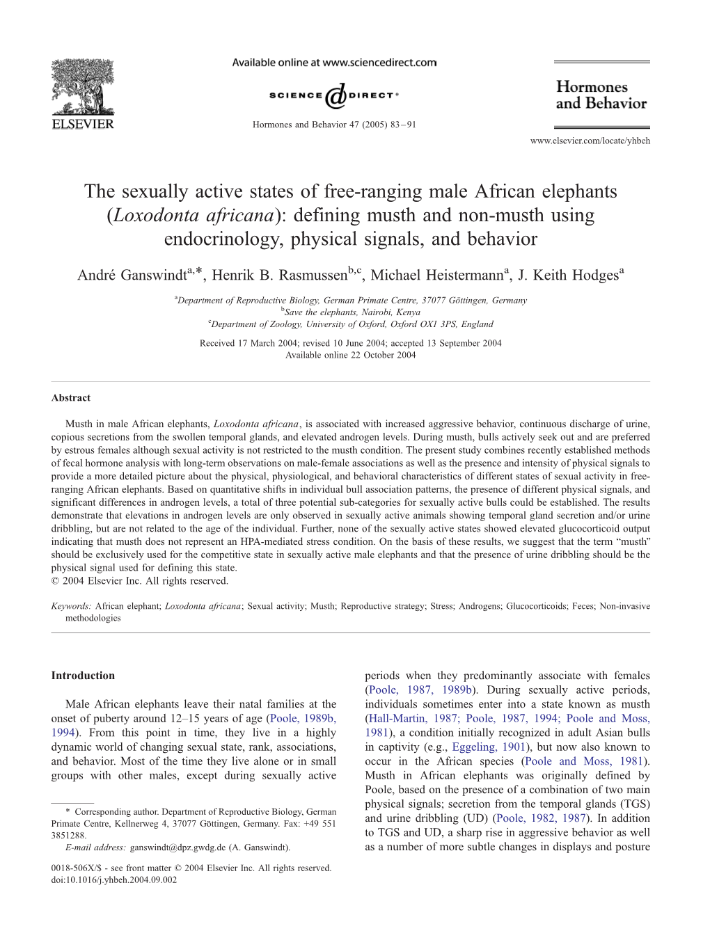 The Sexually Active States of Free-Ranging Male African Elephants