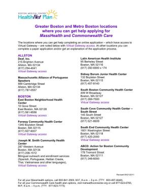 Greater Boston and Metro Boston Locations Where You Can Get Help Applying for Masshealth and Commonwealth Care