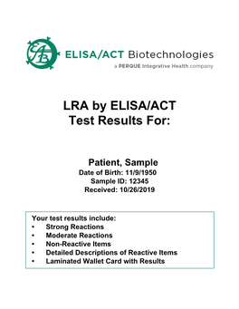 LRA by ELISA/ACT Test Results For