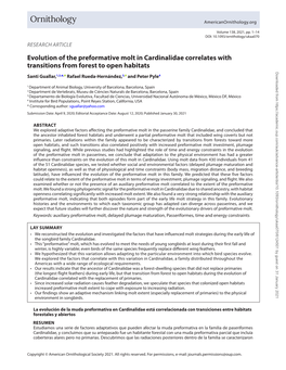 Evolution of the Preformative Molt in Cardinalidae Correlates With