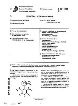 Method and Compositions for the Treatment of Tumors Comprising a Calcium Channel Blocker Compound of the Dlhydropyridlne Class and a Platinum Coordination Compound