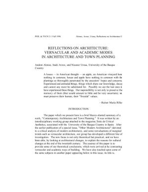 Vernacular and Academic Modes in Architecture and Town Planning