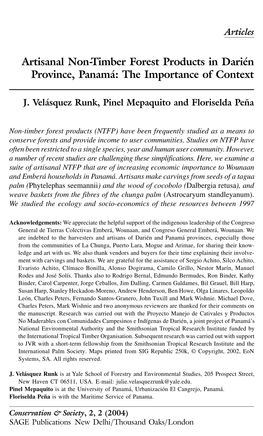 Artisanal Non-Timber Forest Products in Darién Province, Panamá: the Importance of Context