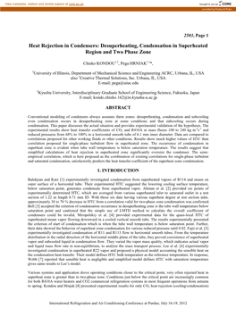 Heat Rejection in Condensers: Desuperheating, Condensation in Superheated Region and Two Phase Zone