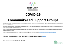 COVID-19 Community-Led Support Groups