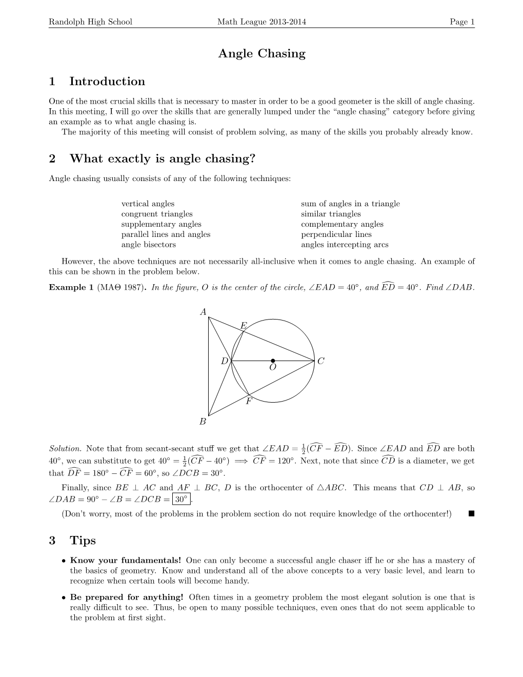 Angle Chasing 1 Introduction