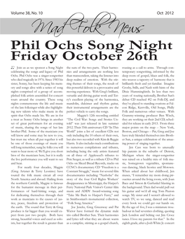 Phil Ochs Song Night Friday October 26Th Join Us As We Sponsor a Song Night the Sum of the Two Parts