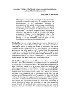 Anusāsani Pātihāri: the Miracle of Instruction in the Bojjhaṅga- Sutta and the Girimānanda-Sutta