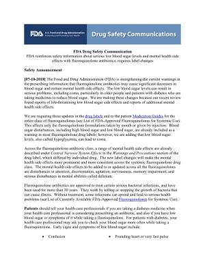 FDA Drug Safety Communication: Fluoroquinolone