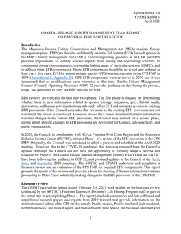 Agenda Item E.3.A CPSMT Report 1 April 2021 COASTAL PELAGIC SPECIES MANAGEMENT TEAM REPORT on ESSENTIAL FISH HABITAT REVIEW Intr