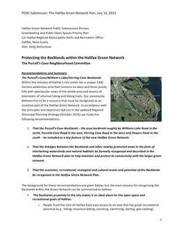 Protecting the Backlands Within the Halifax Green Network the Purcell’S Cove Neighbourhood Committee