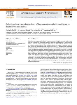 Behavioral and Neural Correlates of Loss Aversion and Risk Avoidance in Adolescents and Adults