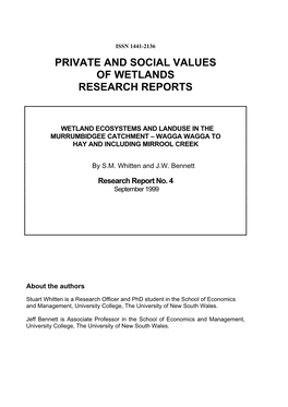 Private and Social Values of Wetlands Research Reports