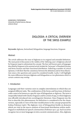 Diglossia: a Critical Overview of the Swiss Example