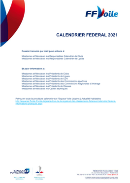 Calendrier Federal 2021