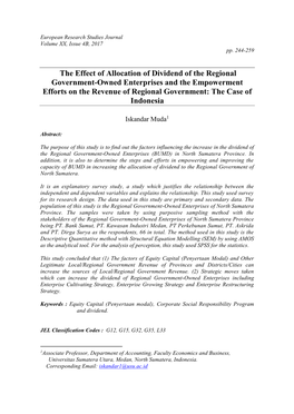 The Effect of Allocation of Dividend of the Regional Government-Owned
