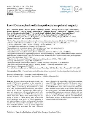 Low-NO Atmospheric Oxidation Pathways in a Polluted Megacity