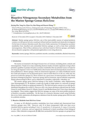 Bioactive Nitrogenous Secondary Metabolites from the Marine Sponge Genus Haliclona