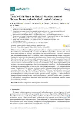 Tannin-Rich Plants As Natural Manipulators of Rumen Fermentation in the Livestock Industry