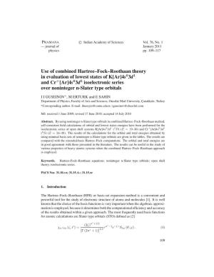 Use of Combined Hartree–Fock–Roothaan Theory in Evaluation Of