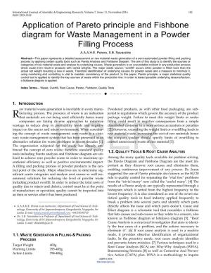 Application of Pareto Principle and Fishbone Diagram for Waste Management in a Powder Filling Process A.A.A.H.E
