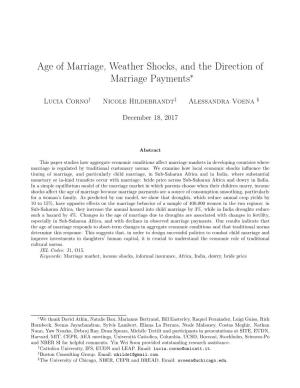 Age of Marriage, Weather Shocks, and the Direction of Marriage Payments∗