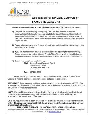 Application for SINGLE, COUPLE Or FAMILY Housing Unit HS-II-01-2 (Revised May 2016)