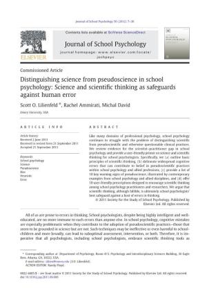 Distinguishing Science from Pseudoscience in School Psychology: Science and Scientiﬁc Thinking As Safeguards Against Human Error