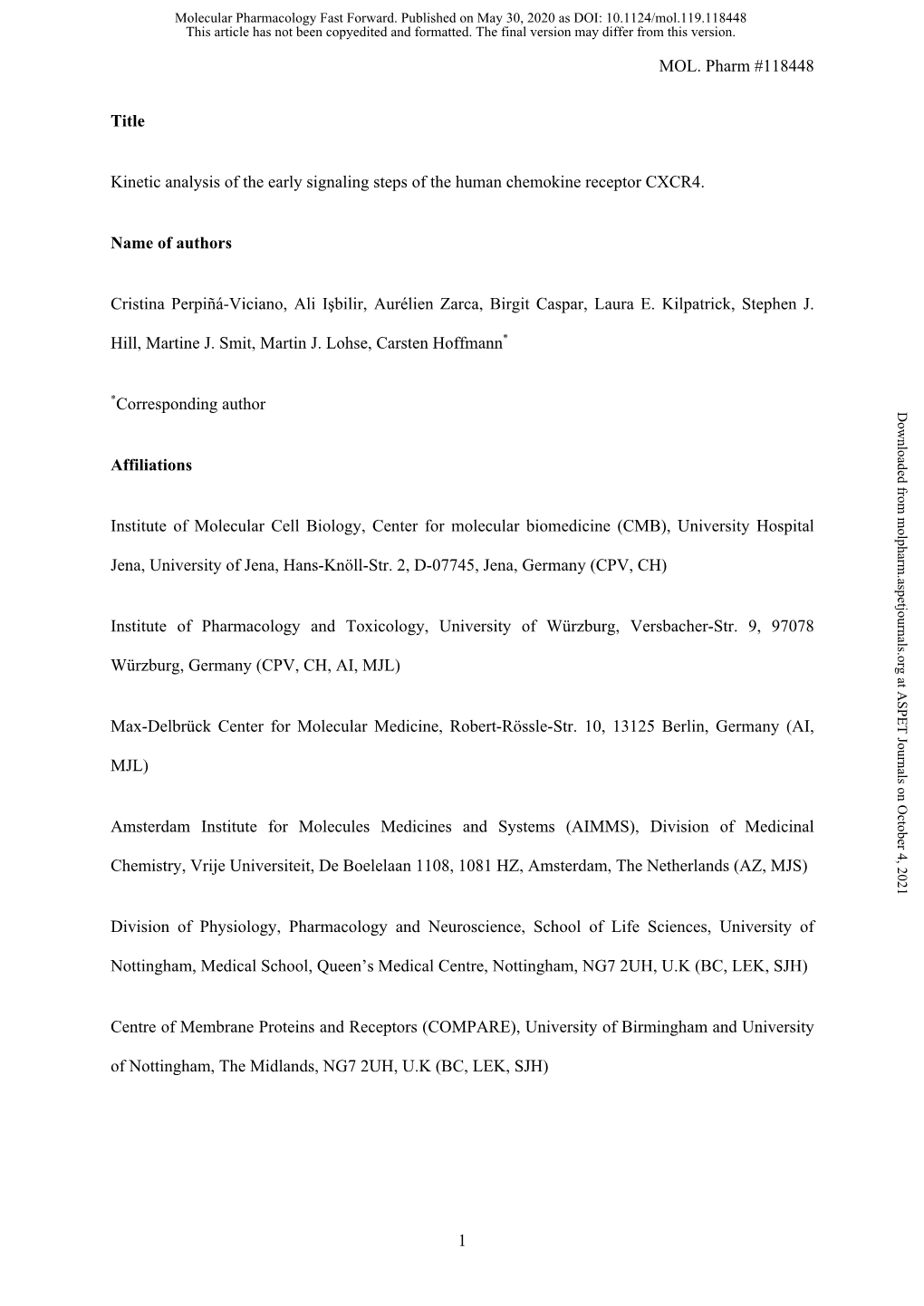 Kinetic Analysis of the Early Signaling Steps of the Human Chemokine Receptor CXCR4