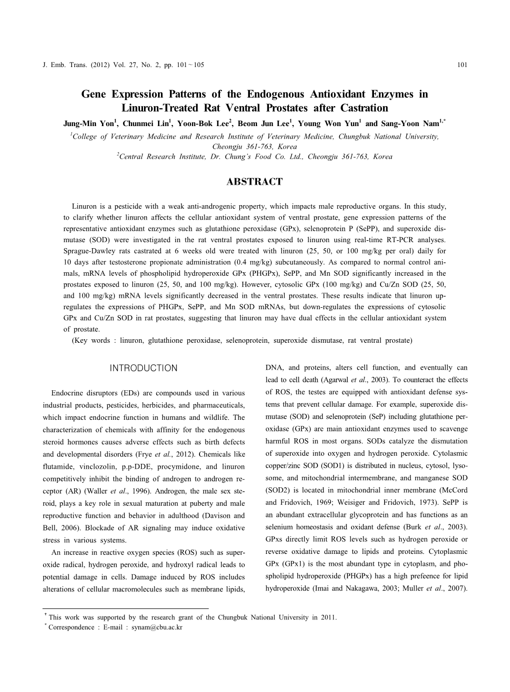 Gene Expression Patterns of the Endogenous Antioxidant Enzymes