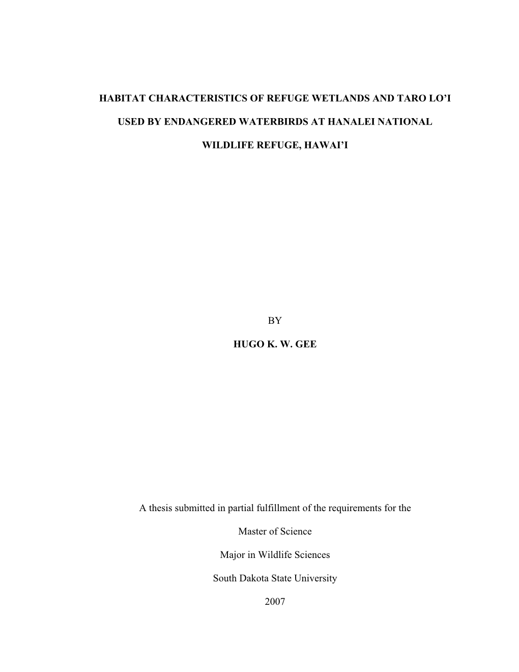 Habitat Characteristics of Taro Loi and Managed