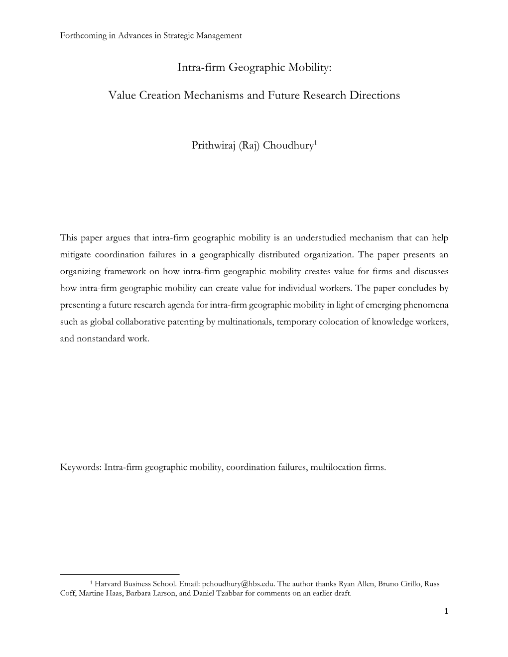 Intra-Firm Geographic Mobility