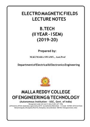 Electro Magnetic Fields Lecture Notes B.Tech
