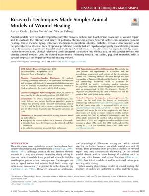 Research Techniques Made Simple: Animal Models of Wound Healing Ayman Grada1, Joshua Mervis2 and Vincent Falanga1